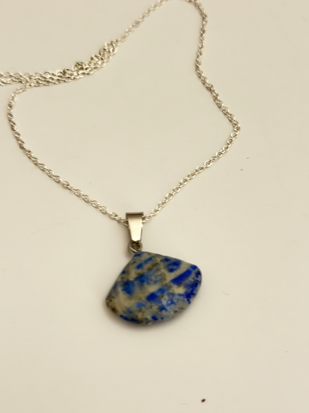 New S925 Sterling Silver Chain Necklace Artisan Blue Lapis Lazuli Fan Pendant - Picture 9 of 12